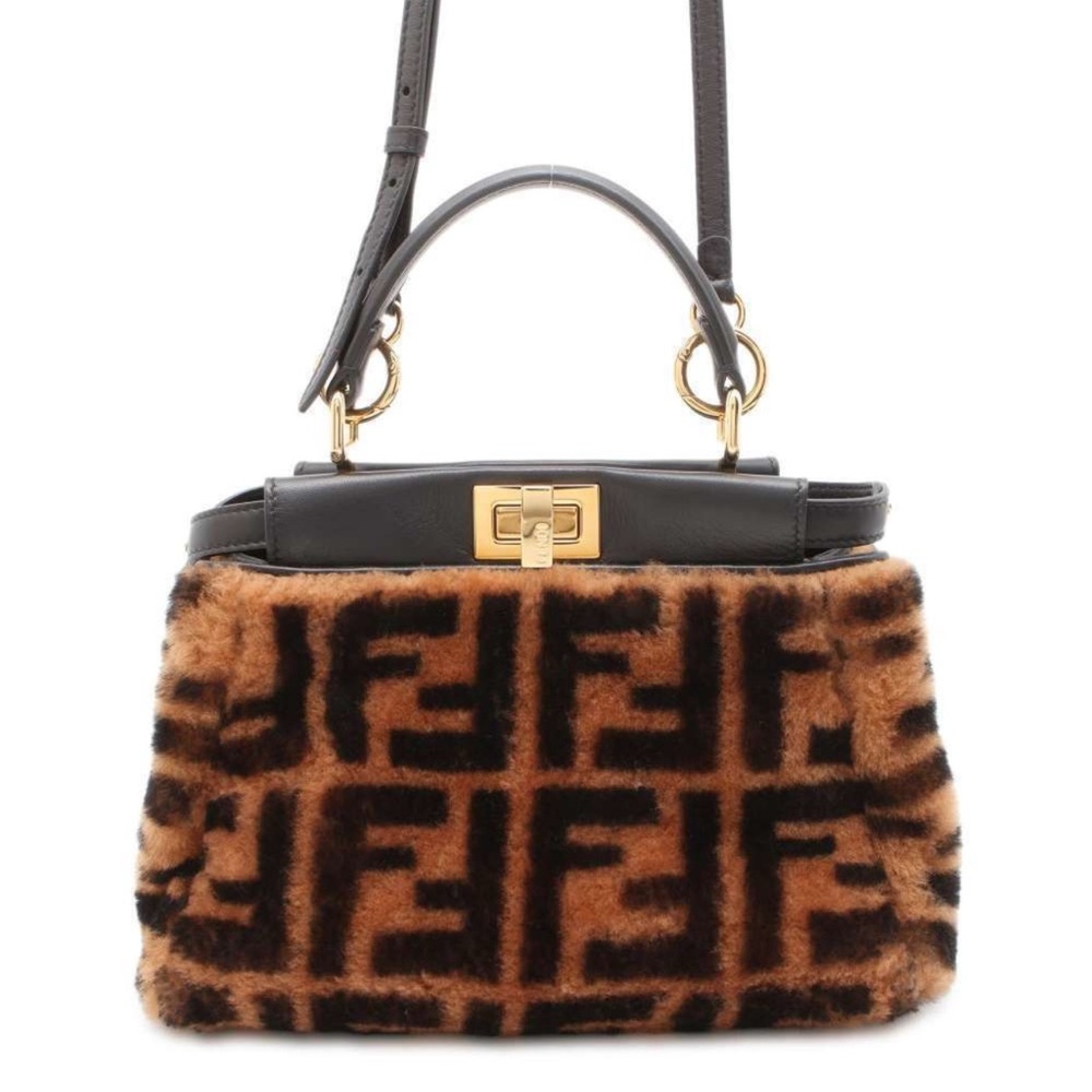 Fendi Black and Brown Satchel with Geometric Pattern